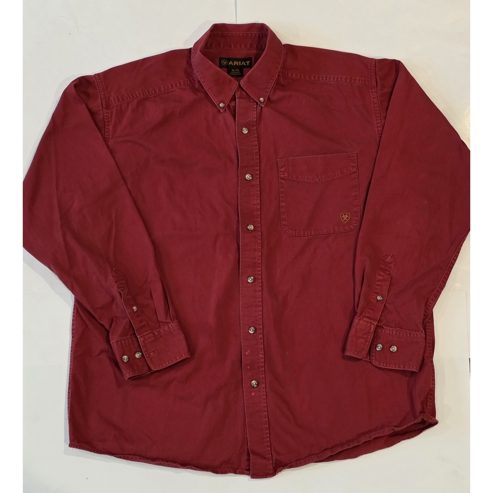 Ariat Button Down Mens SZ XL Long Sleeve Cotton Shirt Maroon Western Work Cowboy